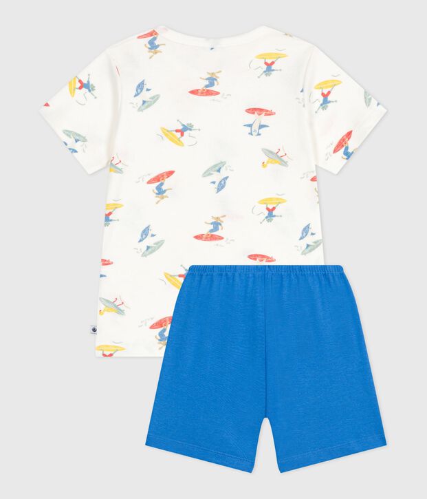 Pyjama short enfant en coton imprim&eacute; surfeurs blanc/multicouleur