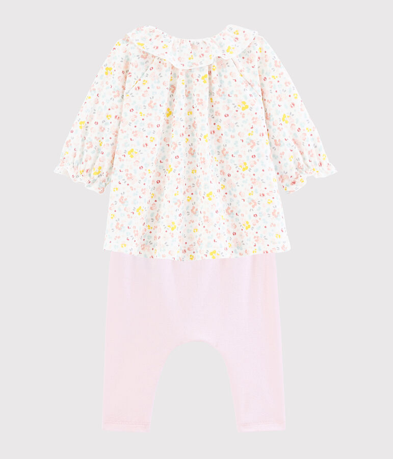 Robe et legging b&eacute;b&eacute; &agrave; fleurs en coton biologique blanc/multicouleur