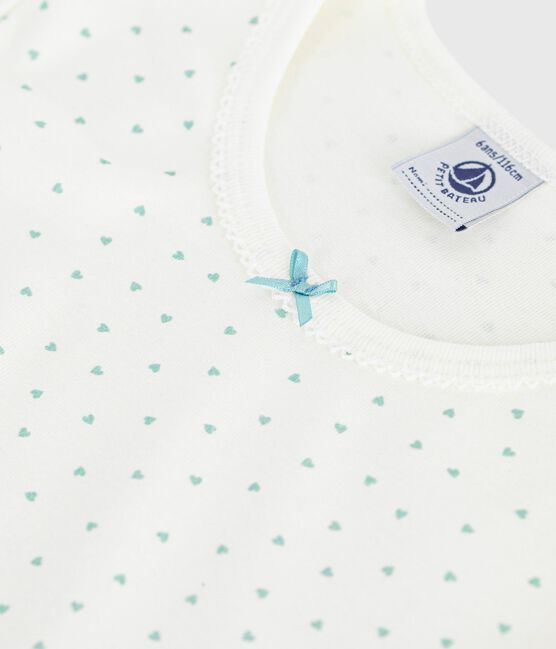 Katoenen nachthemd met korte mouwen en hartjesprint voor kinderen wit MARSHMALLOW/ HERBIER