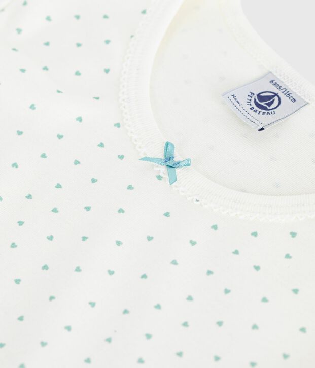 Chemise de nuit enfant en coton manches courtes imprim&eacute; c&oelig;urs blanc/vert