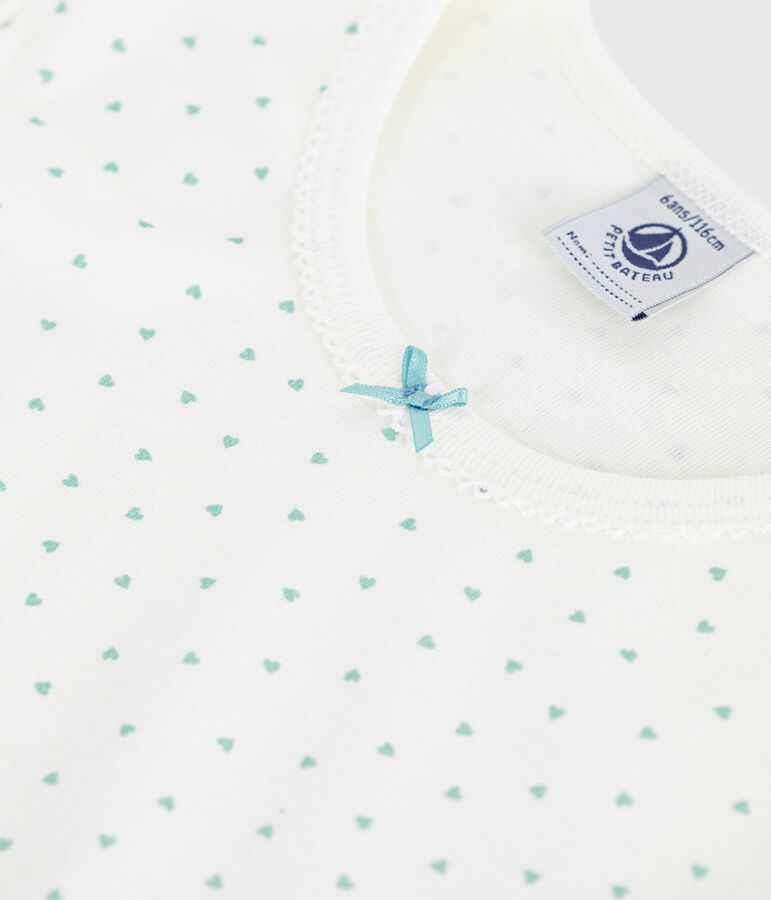 Katoenen nachthemd met korte mouwen en hartjesprint voor kinderen wit/groen