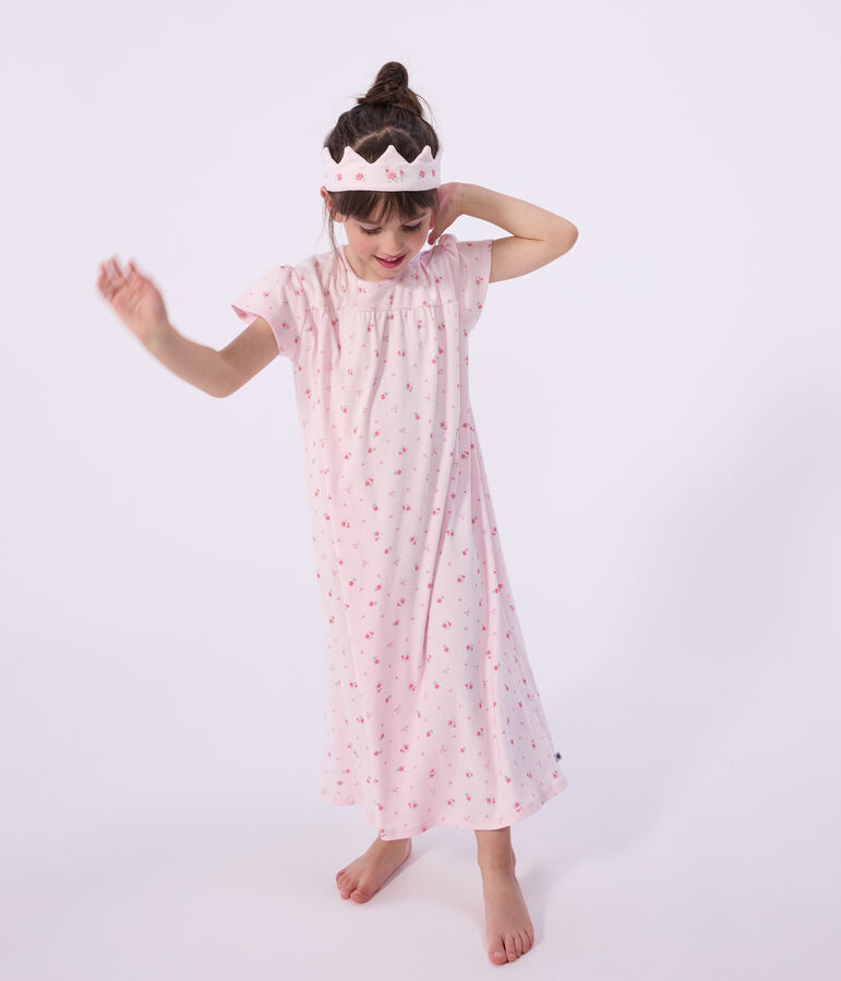 Chemise de nuit d&eacute;guisement et diad&egrave;me enfant en coton rose BARELY/ MULTICO