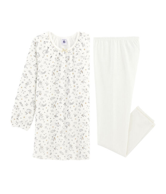 Chemise de nuit petite fille en velours, avec legging blanc MARSHMALLOW/blanc MULTICO