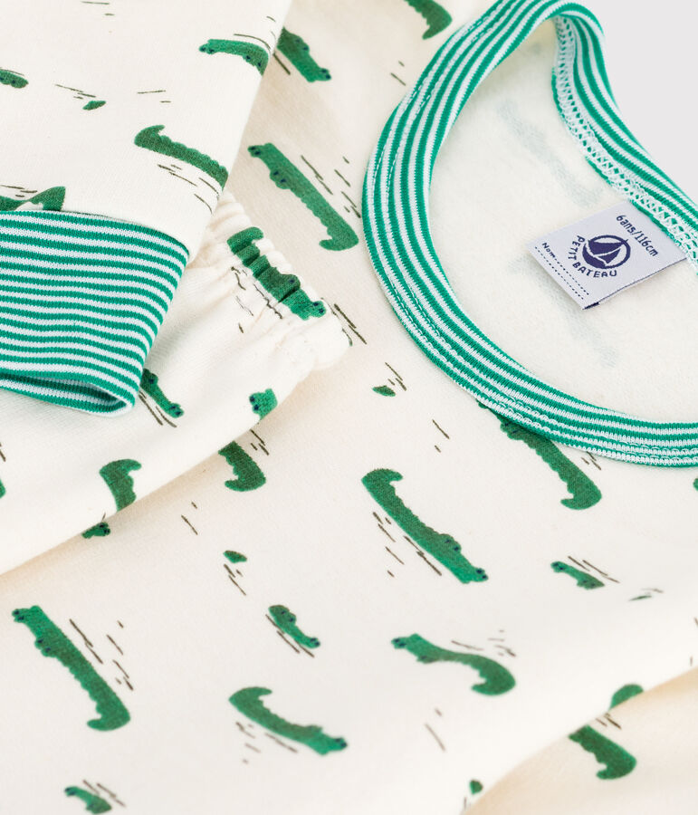 Pyjama enfant en molleton imprim&eacute; crocodiles &eacute;cru/multicouleur