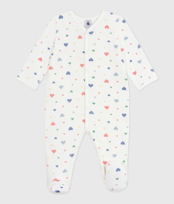 Pyjama bébé en velours imprimé cœurs blanc MARSHMALLOW/blanc MULTICO