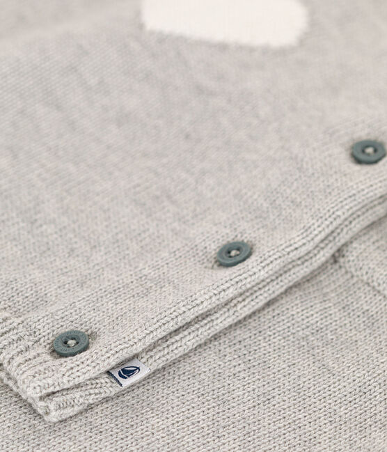 Ensemble en tricot laine et coton motif coeur bébé gris BELUGA/blanc MARSHMALLOW