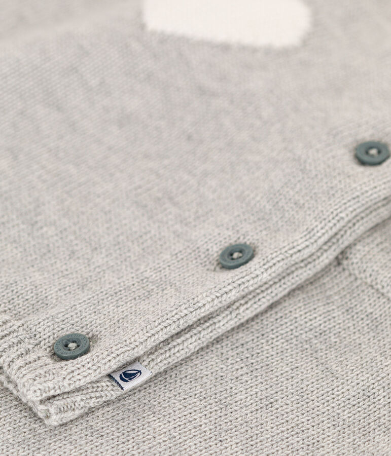 Gebreid setje van wol en katoen met hartjesmotief voor baby's grijs/wit