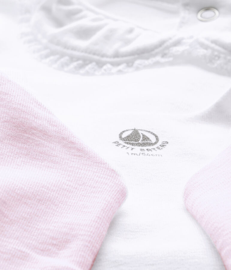 Ensemble b&eacute;b&eacute; fille 3 pi&egrave;ces blanc ECUME/rose VIENNE