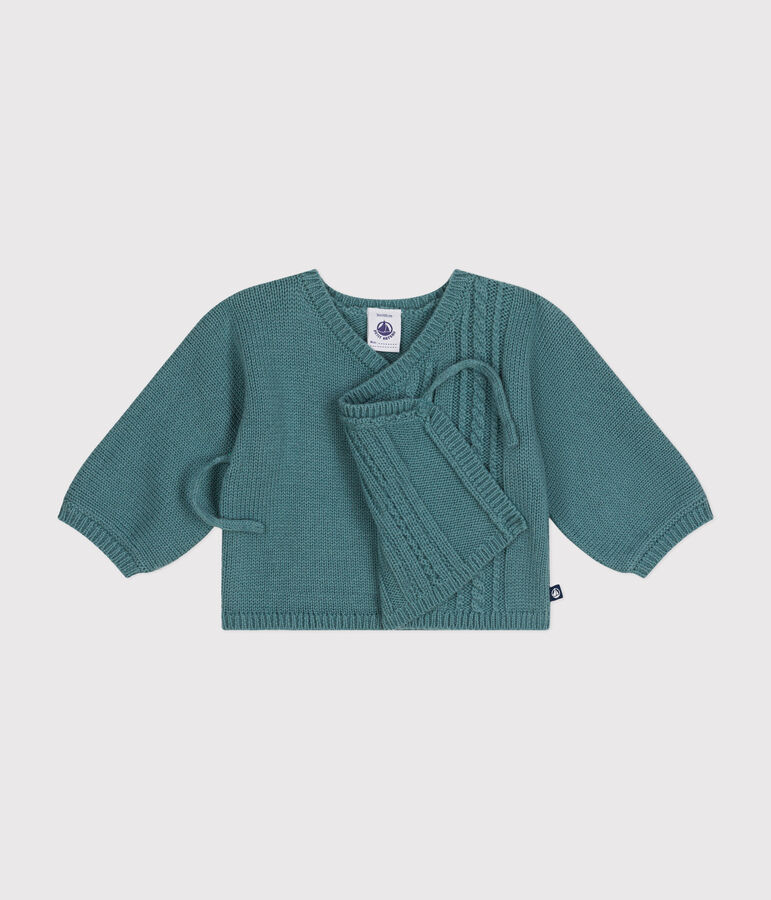 Cardigan en laine et coton b&eacute;b&eacute; vert