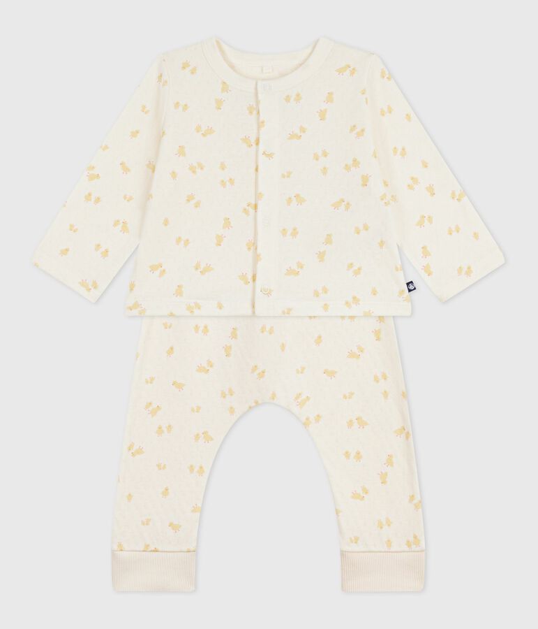 Ensemble 2 pi&egrave;ces b&eacute;b&eacute; en coton imprim&eacute; poussins &eacute;cru/multicouleur