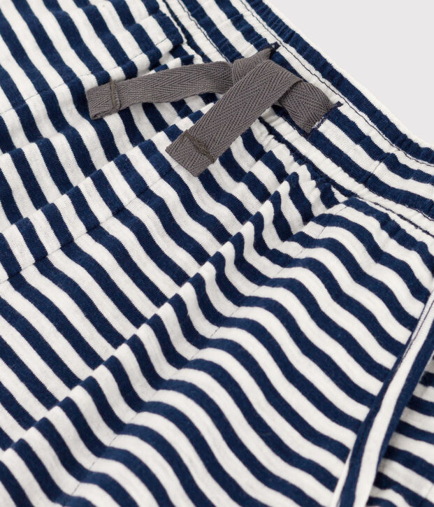 Gestreepte short van gevlamde jerseystof voor meisjes blauw/wit