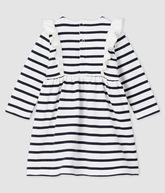 Robe manches longues bébé fille blanc MARSHMALLOW/bleu SMOKING