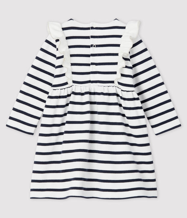 Robe manches longues b&eacute;b&eacute; fille blanc/bleu