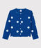 Cardigan van katoen en linnen voor meisjes blauw SURF/wit MARSHMALLOW