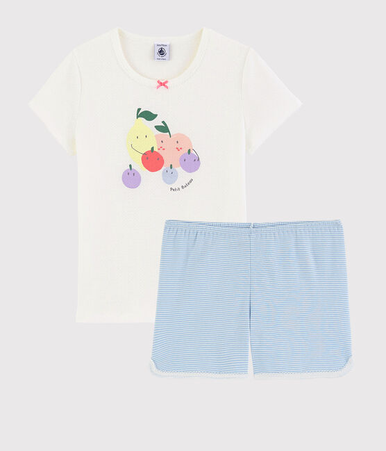 Katoenen pyjacourt met zomerfruitpatroon voor meisjes wit MARSHMALLOW/wit MULTICO