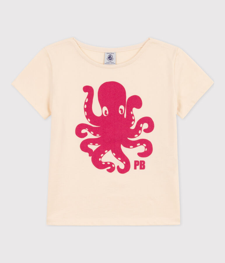 Tee-shirt floqu&eacute; manches courtes enfant fille &eacute;cru