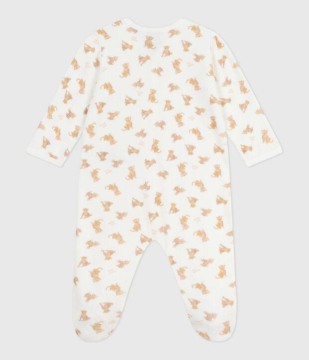 Fluwelen babypyjama met luipaardprint wit/multicouleur