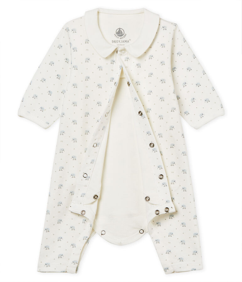 Bodyjama sans pieds b&eacute;b&eacute; gar&ccedil;on en c&ocirc;te 1x1 imprim&eacute;e blanc MARSHMALLOW/blanc MULTICO