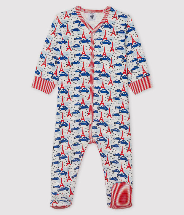 Babypyjama van ribstof wit/multicouleur