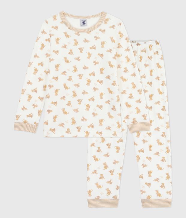 Fluwelen kinderpyjama met luipaardprint ecru/multicouleur