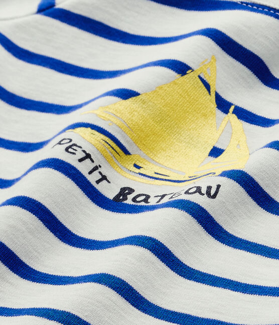 T-shirt met korte mouwen voor babyjongens wit MARSHMALLOW/blauw PERSE