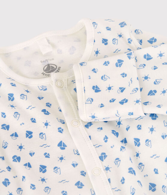 Combisac cerises bébé en coton biologique blanc MARSHMALLOW/bleu COOL