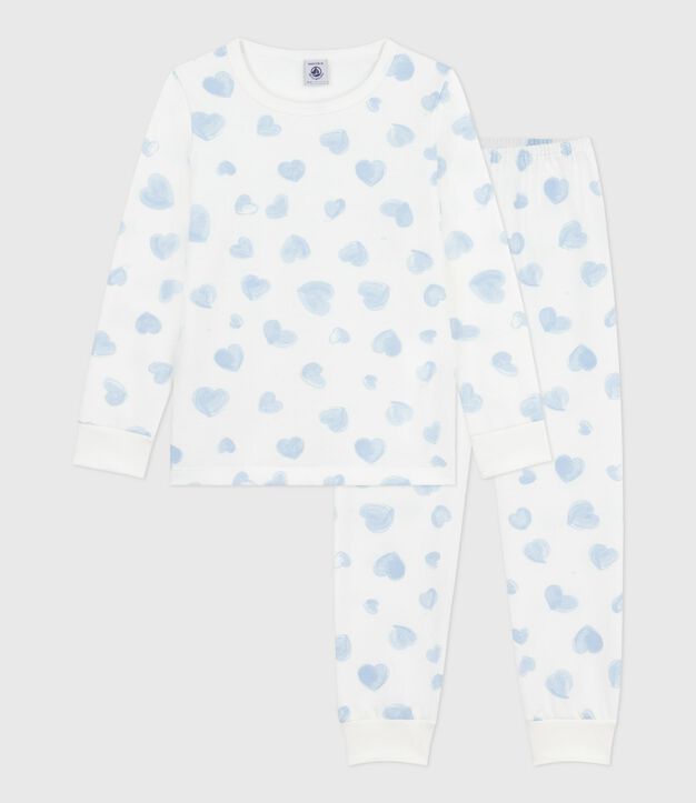 Pyjama enfant en molleton imprim&eacute; c&oelig;urs blanc/multicouleur