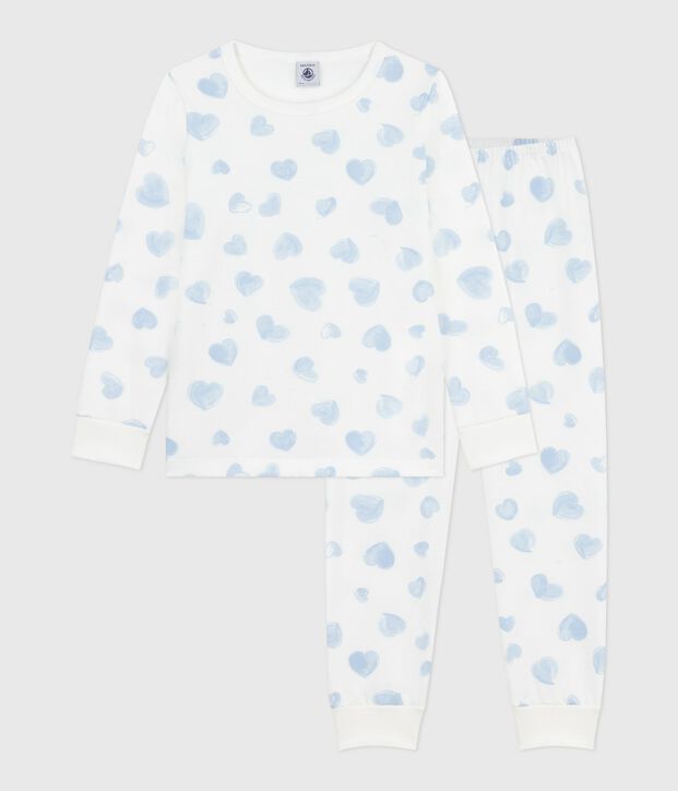 Kinderpyjama van fleece met hartjesprint wit/multicouleur