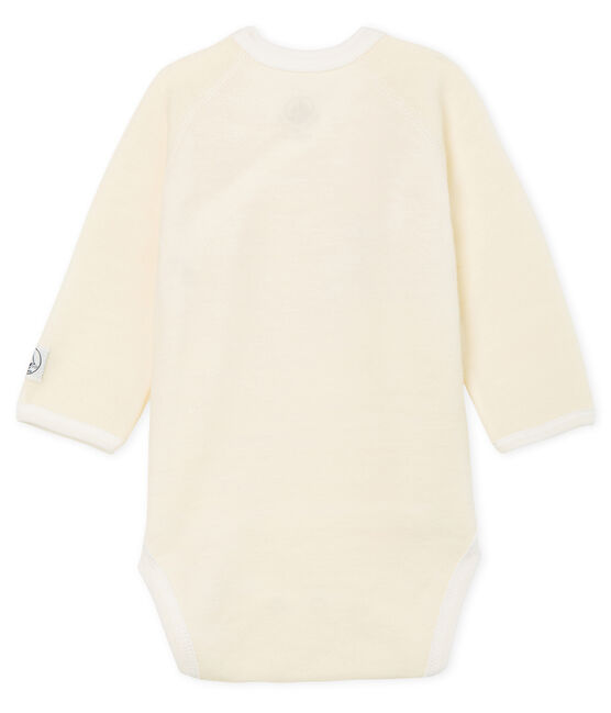 Body naissance manches longues bébé en laine et coton blanc MARSHMALLOW