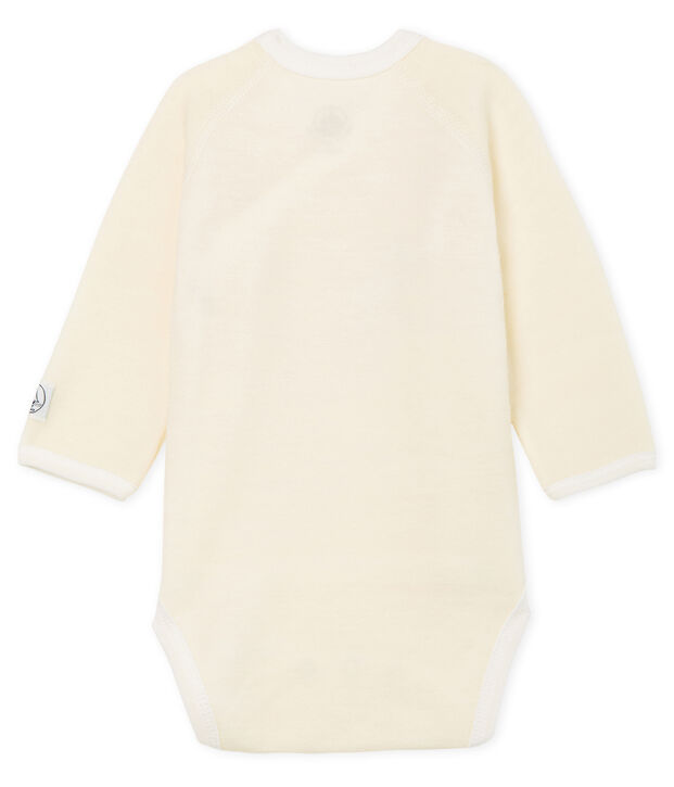 Body naissance manches longues b&eacute;b&eacute; en laine et coton blanc