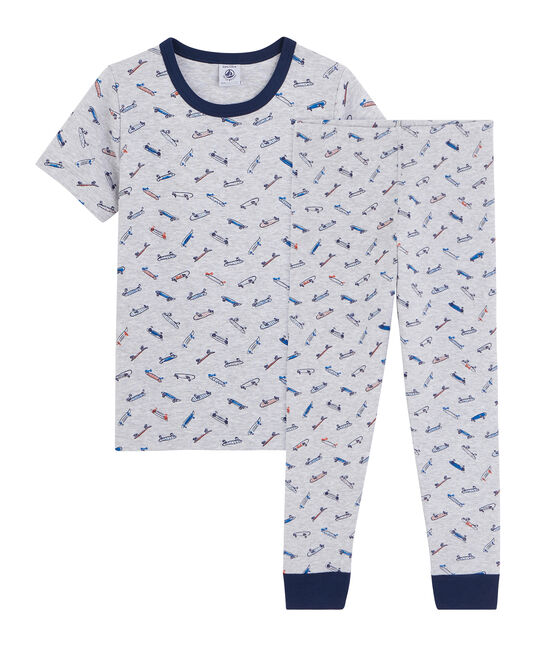 Jongenspyjama van ribtricot met skatesmotief grijs POUSSIERE/wit MULTICO