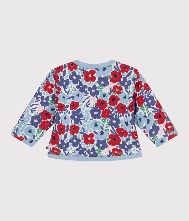 Katoenen babyjasje met tinneroy-streepje en bloemenprint wit/multicouleur