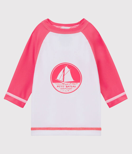 Anti-UV UPF 50+ T-shirt babyjongen / babymeisje wit MARSHMALLOW/roze CUPCAKE