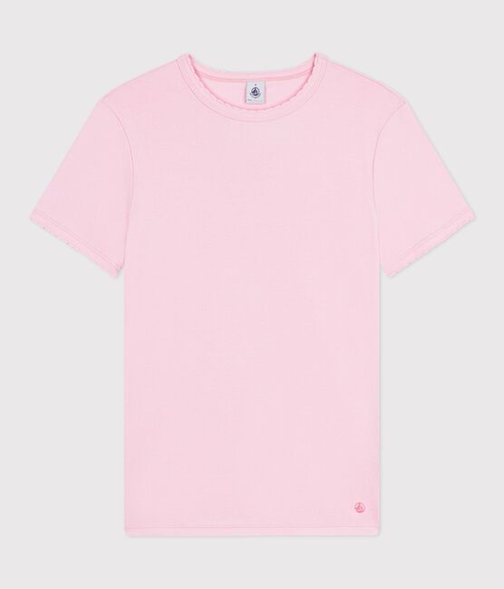 Tee-shirt femme en coton manches courtes uni rose MARQUISE