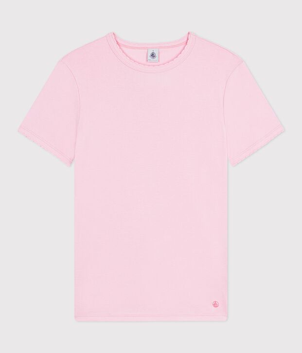 Tee-shirt femme en coton manches courtes uni rose clair