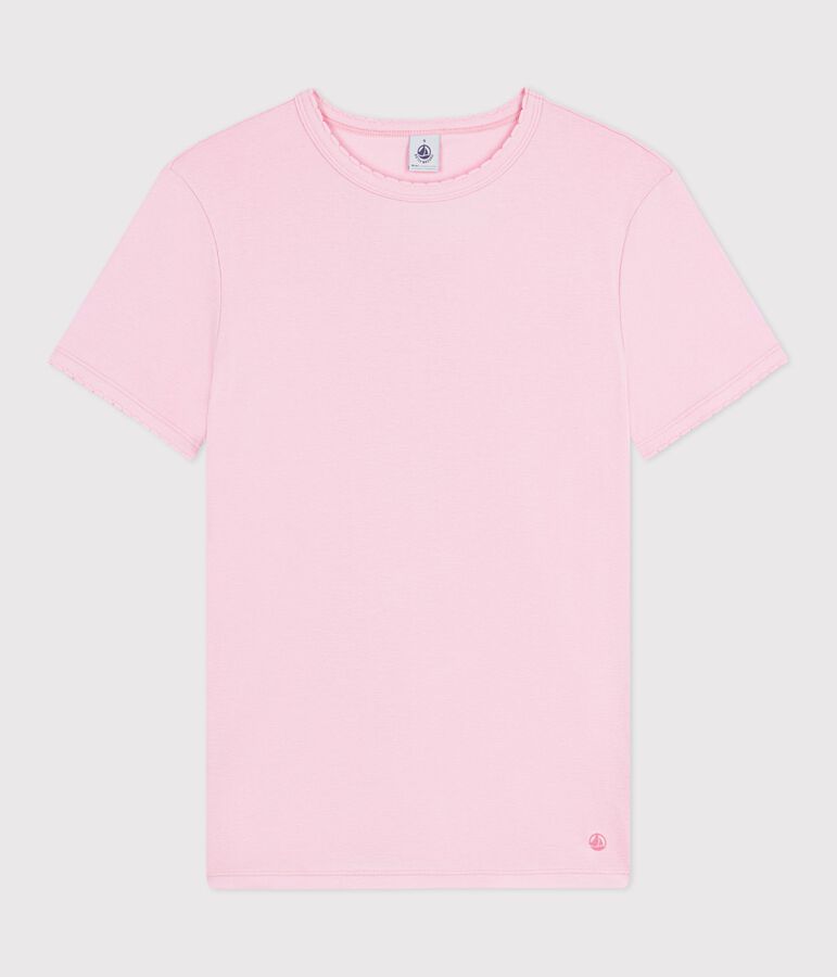 Dames-T-shirt van effen katoen met korte mouwen roze