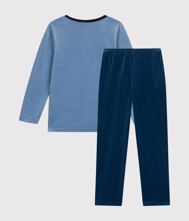 Effen kinderpyjama van velours blauw/blauw