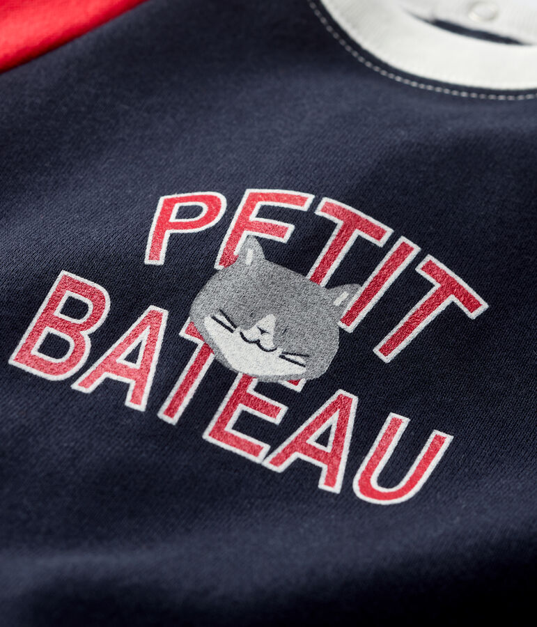 Jumpsuit baby van molton. blauw/rood