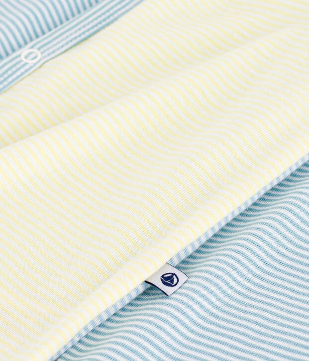 Gestreepte katoenen babypyjama zonder voetjes met print blauw/wit