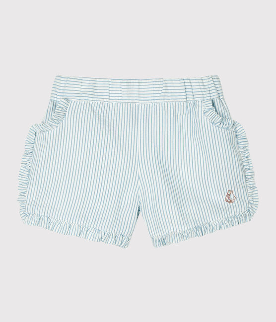 Short bébé fille en seersucker blanc MARSHMALLOW/bleu ACIER