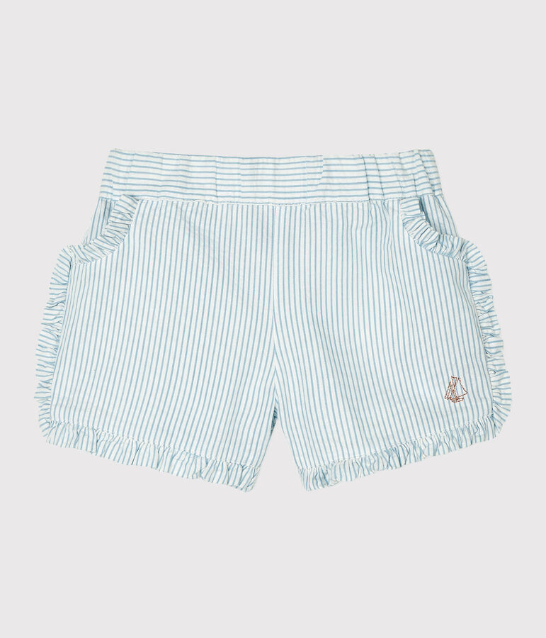 Seersucker short babymeisje wit MARSHMALLOW/blauw ACIER