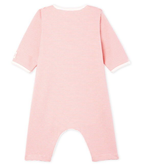 Bodyjama zonder voetjes babymeisje van gebreide stof roze CHARME/wit MARSHMALLOW