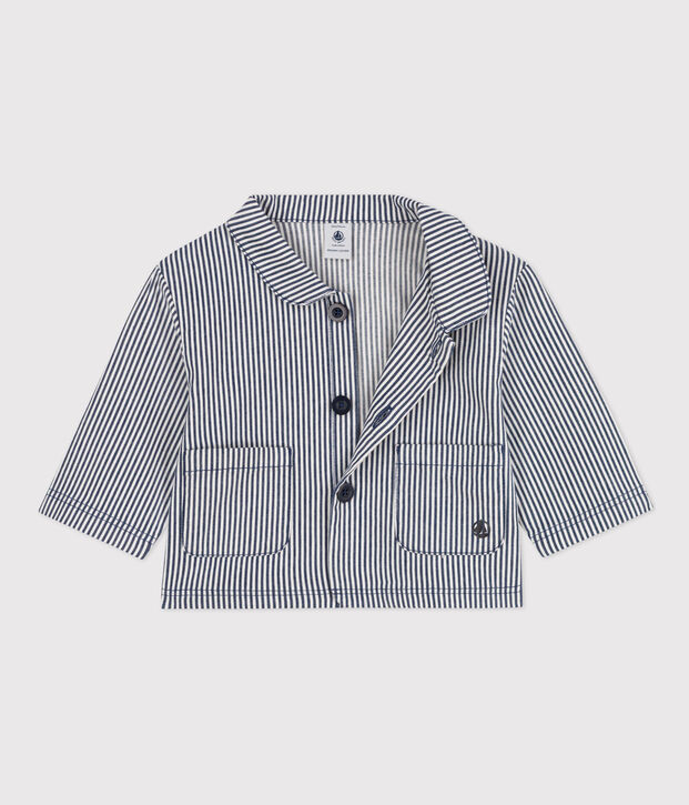 Korte babyvest van gestreept linnen blauw/wit