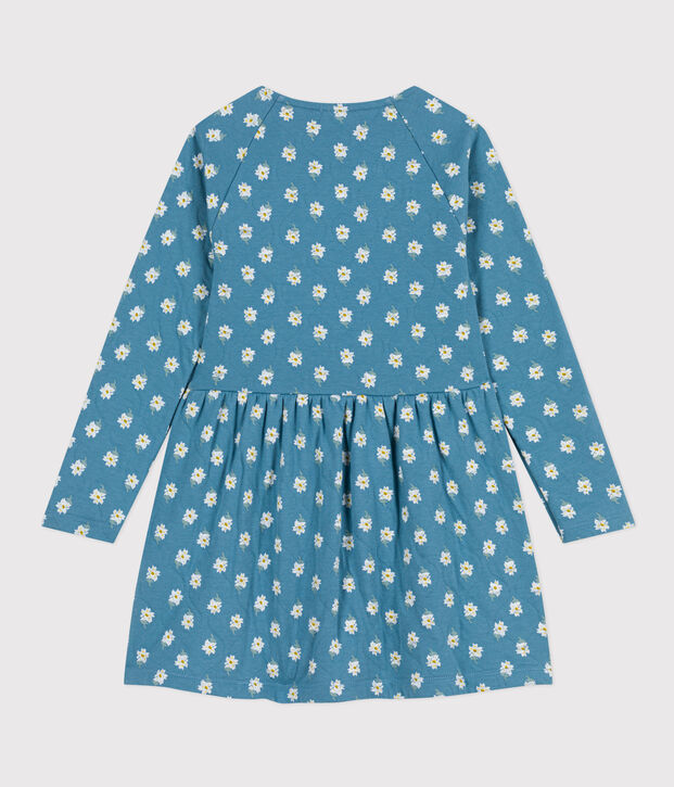 Fleurige meisjesjurk met lange mouwen van tubic blauw/multicouleur