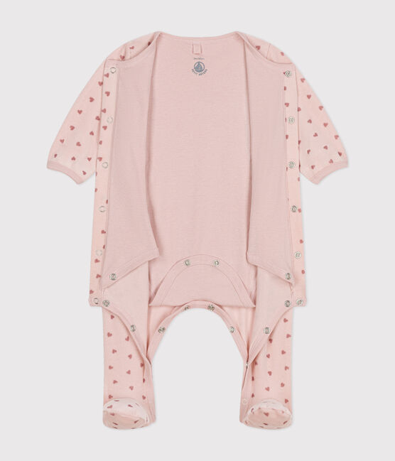 Bodyjama van velours met hartjesprint voor baby's roze SALINE/ ROSEWOOD