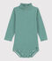 Body manches longues bébé rayé col roulé en coton EVERGREEN/ MARSHMALLOW