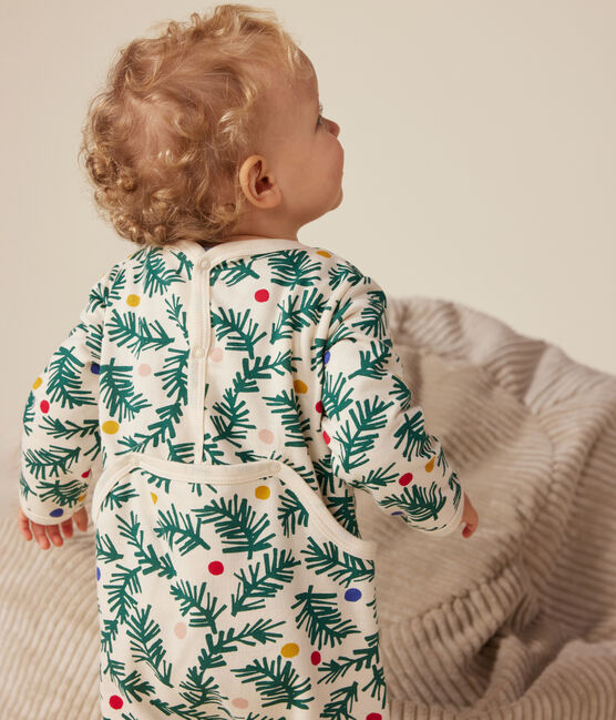 Babypyjama van geruwde fleece met kerstboomprint wit AVALANCHE/ MULTICO