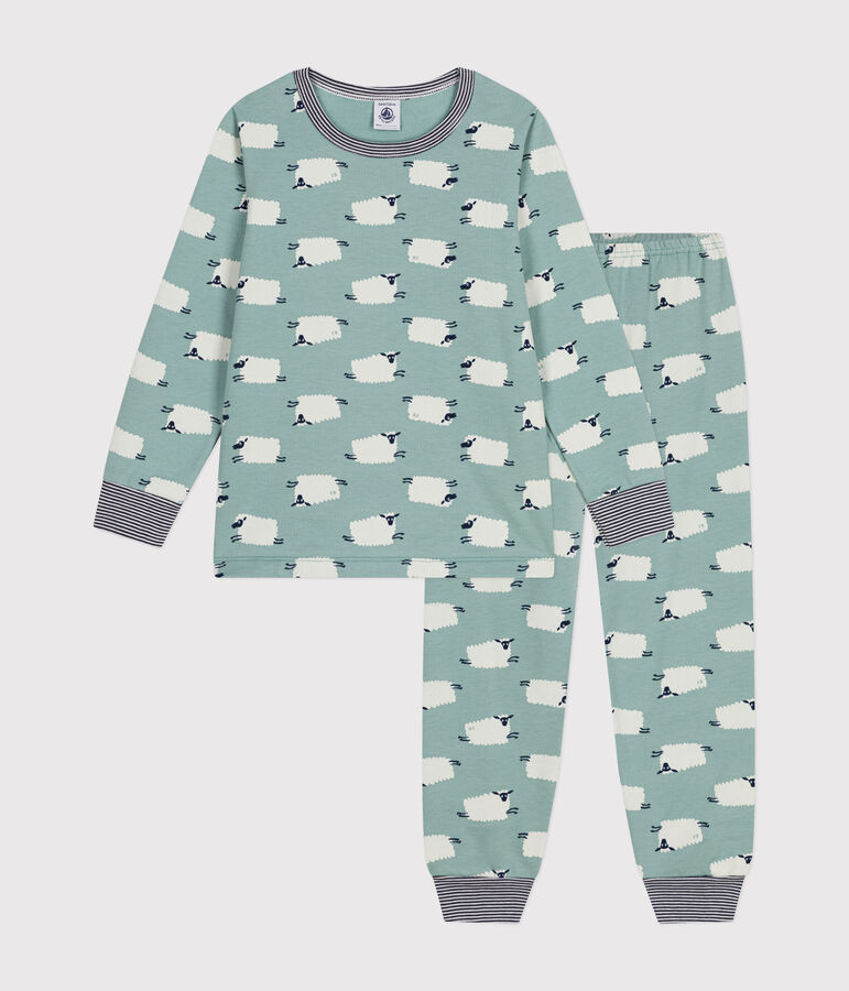Kinderpyjama van geruwde fleece met schaapprint groen/multicouleur