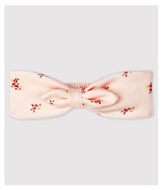 Bandeau cheveux fleuri en molleton bébé fille rose FLEUR/blanc MULTICO