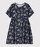 Meisjesjurk met korte mouwen in tubic blauw SMOKING/wit ECUME